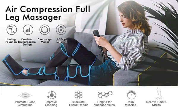 Leg Air Compression Massager with Heat Therapy Foot Calf Thigh Circulation for Restless Legs Syndrome - Grey