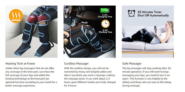 Leg Air Compression Massager with Heat Therapy Foot Calf Thigh Circulation for Restless Legs Syndrome - Grey
