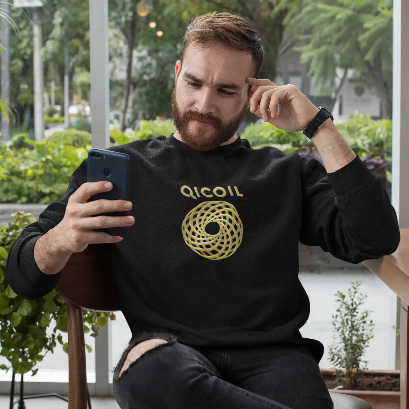 Qi Life Unisex EcoSmart® Crewneck Sweatshirt - Black