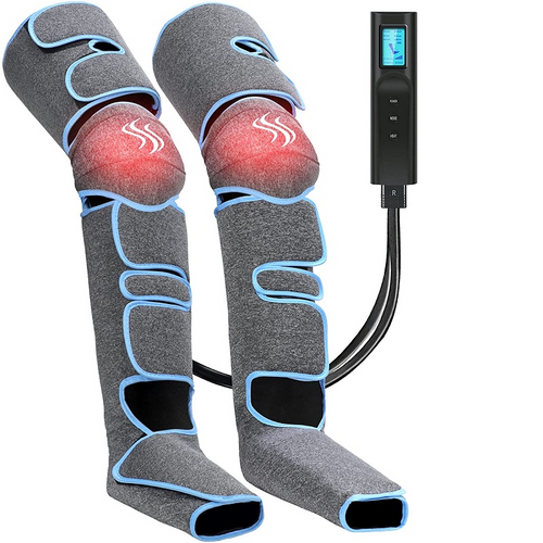 Leg Air Compression Massager  with Heat Therapy Foot Calf Thigh Circulation for Restless Legs Syndrome - Grey - Qi Life Store 