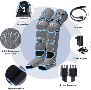 Leg Air Compression Massager  with Heat Therapy Foot Calf Thigh Circulation for Restless Legs Syndrome - Grey - Qi Life Store 