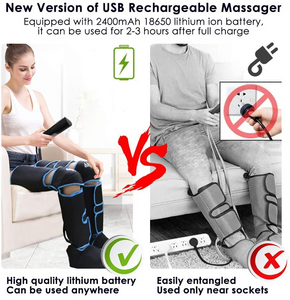 Leg Compression Massager Cordless and Rechargeable Thigh and Knee Boots Device with Heat for Circulation and Recovery Legs Pain Relief Lymphatic Drainage.